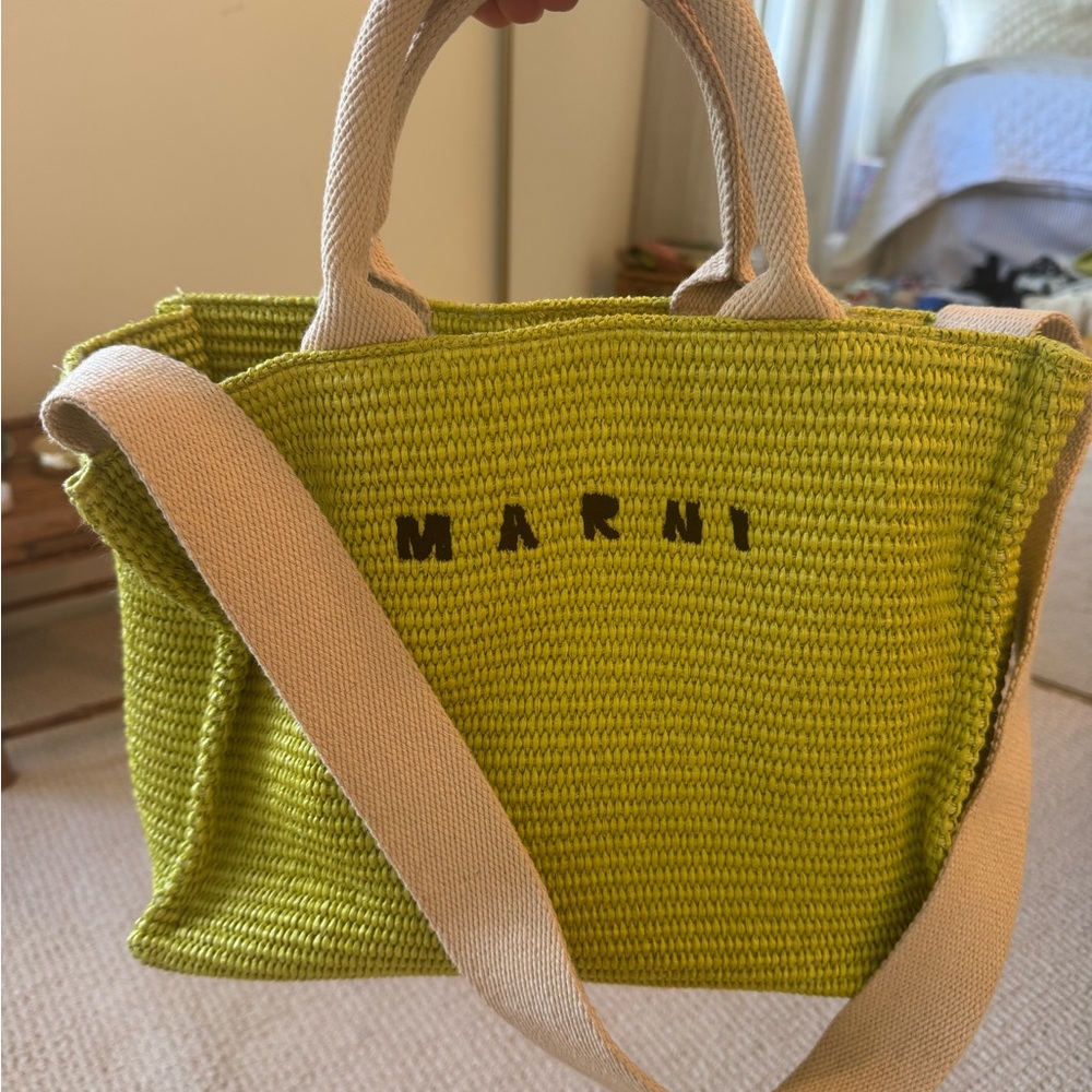 Marni Green Woven Small Tote Bag